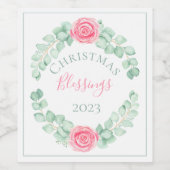 kerstzegeningen Waterverf Eucalyptus Floral Wijn Etiket (Enkel label)