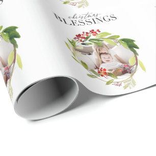 Kerstzegeningen waterverf gebladerte foto cadeaupapier