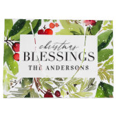 Kerstzegeningen waterverf gebladerte personalisere groot cadeauzakje (Achterkant)