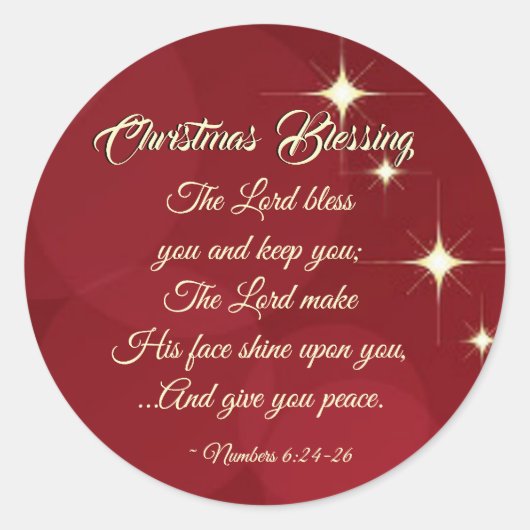 Kerstzeggende Heer Bless You Numbers 6:24-26 Ronde Sticker (Voorkant)