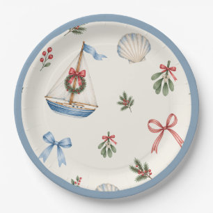 Kerstzeilboot en strikken Kerstfeest 23 cm Papieren Bordje
