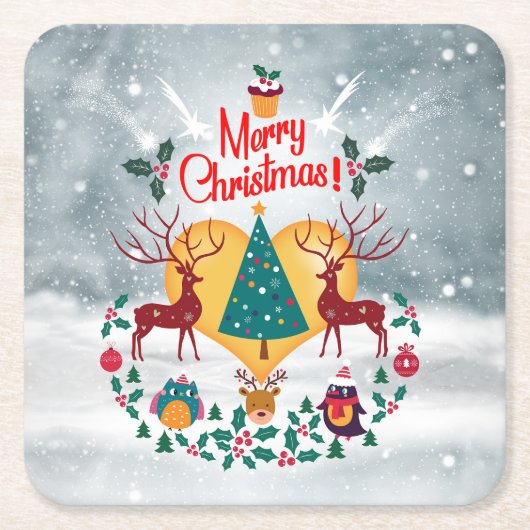 kerstziel kartonnen onderzetters (Voorkant)