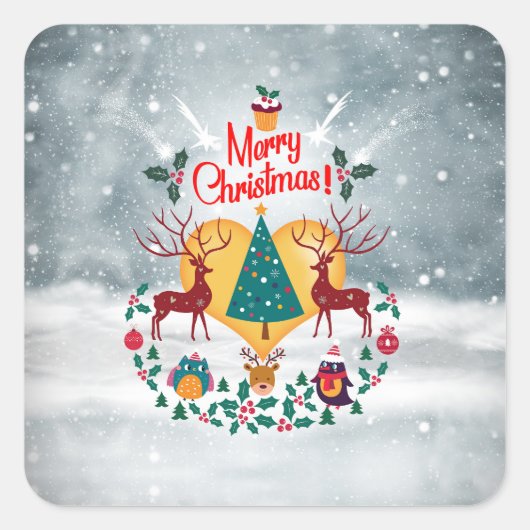 kerstziel vierkante sticker (Voorkant)