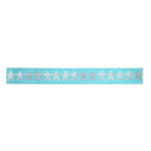 Kerstzilver Gingerbrood Man Ocean Blue Satijnen Lint (Voorkant)