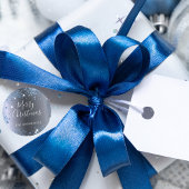 kerstzilverblauwe glitternaam ronde sticker