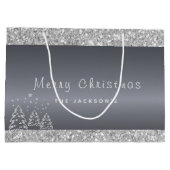 kerstzilveren bomen glitter druppelt groot cadeauzakje (Achterkant)