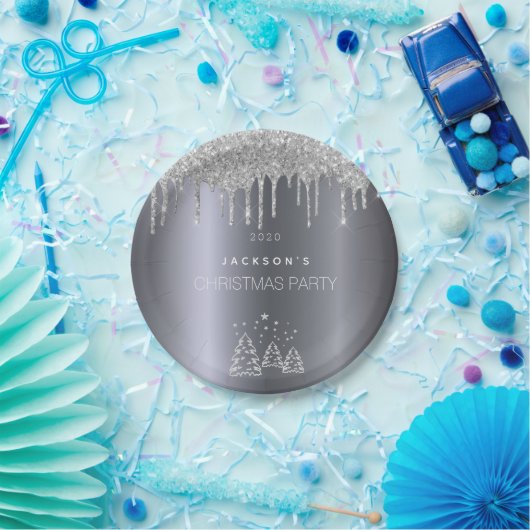kerstzilveren bomen glitter druppelt papieren bordje (Feest)