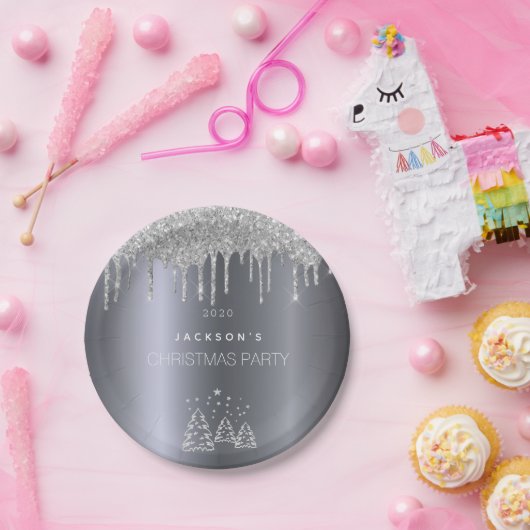 kerstzilveren bomen glitter druppelt papieren bordje (Feest)
