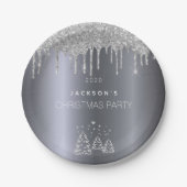 kerstzilveren bomen glitter druppelt papieren bordje (Voorkant)