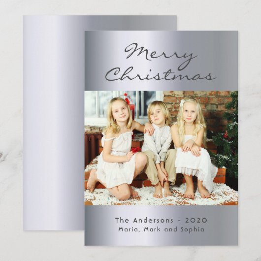 Kerstzilverfamilie foto feestdagenkaart (Voorkant / Achterkant)
