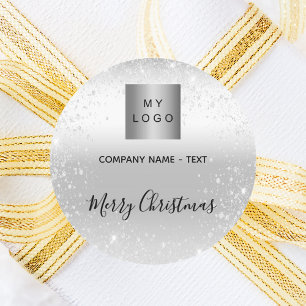 Kerstzilverglitter maakt zakelijke logo ronde sticker