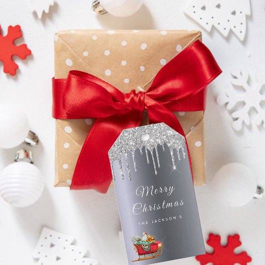 Kerstzilverkleurige brauw cadeaulabel