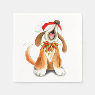 kerstzingende hond rood wit papier servetten