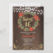 Kerstzoete 16 verjaardagskrans rustiek kaart (Voorkant)