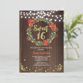 Kerstzoete 16 verjaardagskrans rustiek kaart (Staand voorkant)