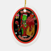 kerstzombie ornament_oval keramisch ornament (Voorkant)