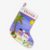Kerstzomer Santa Beach Kinder gepersonaliseerd Kleine Kerstsok (Voorkant (Hangend))