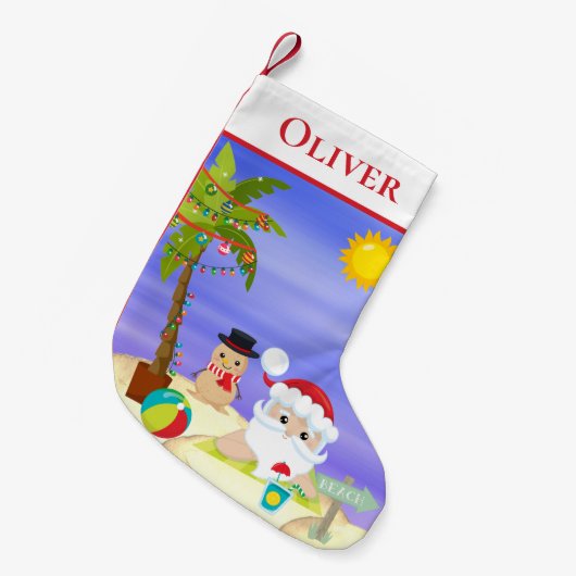Kerstzomer Santa Beach Kinder gepersonaliseerd Kleine Kerstsok (Voorkant (Hangend))