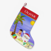 Kerstzomer Santa Beach Kinder gepersonaliseerd Kleine Kerstsok (Voorkant (Hangend))