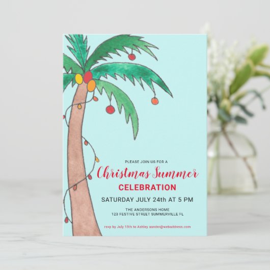 kerstzomerfeest palmboomfeest kaart (Staand voorkant)