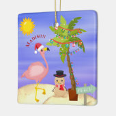 kerstzomerflamingo Beach Persoonlijke naam Keramisch Ornament (Links)