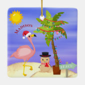 kerstzomerflamingo Beach Persoonlijke naam Keramisch Ornament (Achterkant)
