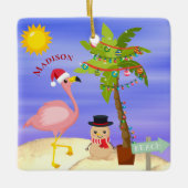 kerstzomerflamingo Beach Persoonlijke naam Keramisch Ornament (Voorkant)