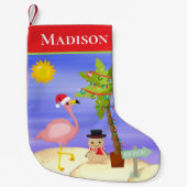 kerstzomerflamingo Beach Persoonlijke naam Kleine Kerstsok (Voorkant)