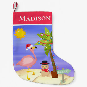 kerstzomerflamingo Beach Persoonlijke naam Kleine Kerstsok