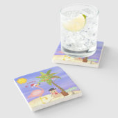 kerstzomerflamingo Beach Persoonlijke naam Stenen Onderzetter (Zijkant)