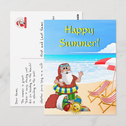 Kerstzomervakantiestrand voor Santa Briefkaart (Voorkant / Achterkant)