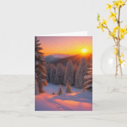 Kerstzonsondergang Kaart (Gele Bloem)