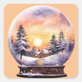 Kerstzonsondergang landschapswagen in een sneeuwbo vierkante sticker (Voorkant)