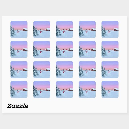 Kerstzonsondergang Vierkante Sticker (Vel)