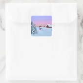 Kerstzonsondergang Vierkante Sticker (Tas)
