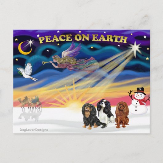 Kerstzonsopgang - Cavalier King Charles (drie) Briefkaart (Voorkant)