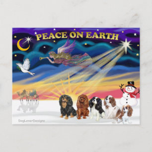 Kerstzonsopgang - Cavalier Kings Charles (vijf) Feestdagenkaart