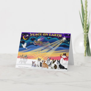 Kerstzonsopkomst - Welsh Corgies (zes) Feestdagen Kaart