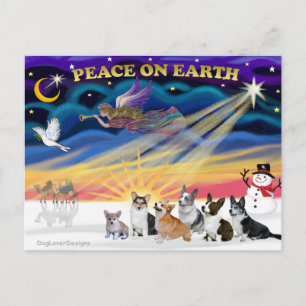 Kerstzonsopkomst - Welsh Corgies (zes) Feestdagenkaart