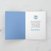 Kerstzoon en familie Silver en Blue Bells Kaart (Binnen)