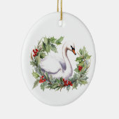 Kerstzwaan met vakantiekrans keramisch ornament (Rechts)