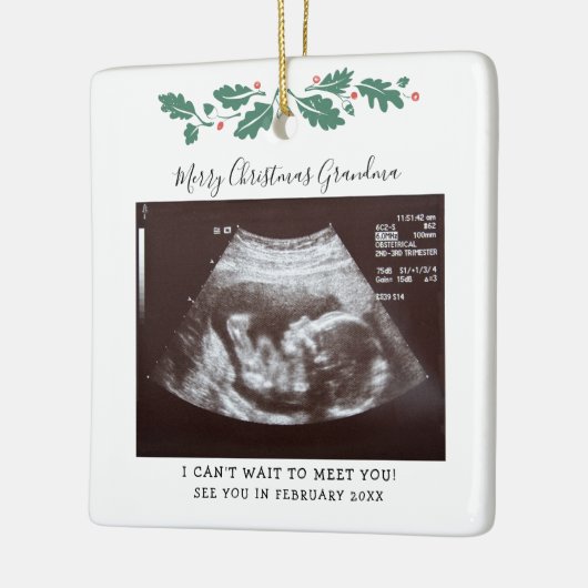 Kerstzwangerschap Aankondiging Baby Scan Grandma Keramisch Ornament (Links)