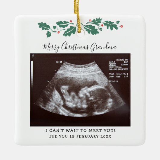 Kerstzwangerschap Aankondiging Baby Scan Grandma Keramisch Ornament (Voorkant)