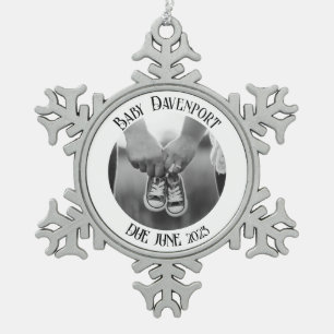 Kerstzwangerschap Foto Tin Sneeuwvlok Ornament