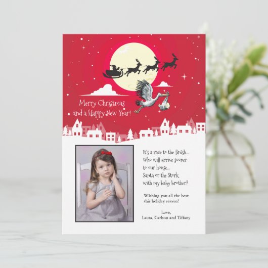 Kerstzwangerschap Foto Vakantie Kaart (Staand voorkant)