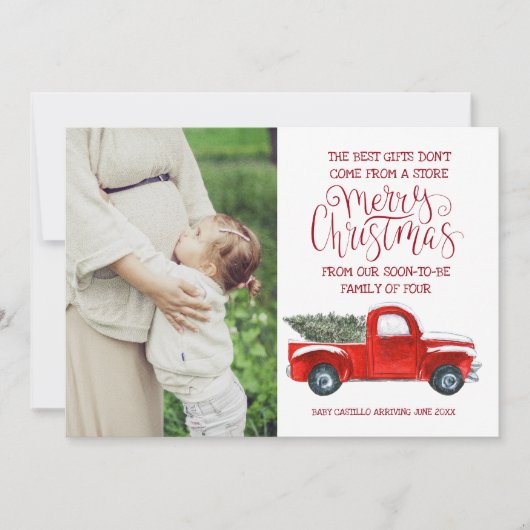 Kerstzwangerschapsaankondiging -  vrachtwagen feestdagenkaart (Voorkant)