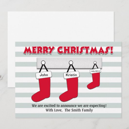 Kerstzwangerschapsuitbreidingskaart - Stockings Feestdagenkaart (Voorkant / Achterkant)
