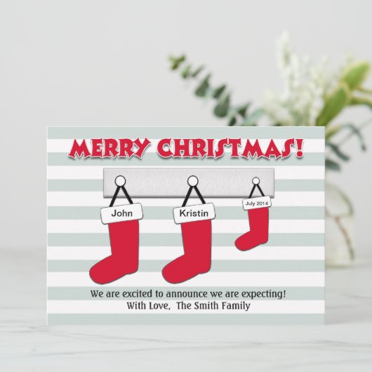 Kerstzwangerschapsuitbreidingskaart - Stockings Feestdagenkaart (Staand voorkant)