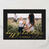 Kerstzwart 1 foto botanisch script folie feestdagenkaart (Voorkant)