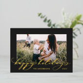 Kerstzwart 1 foto botanisch script folie feestdagenkaart (Staand Voorkant)